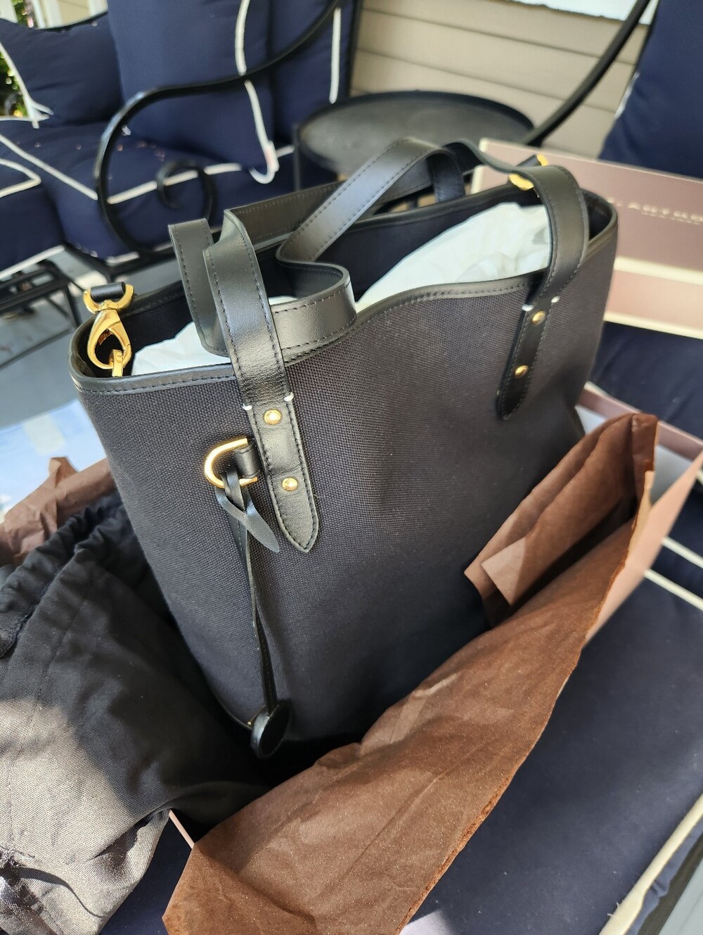 T. ANTHONY Black Canvas & Leather Crossbody Tote, Bucket Bag w/ Box! - Picture 5 of 16